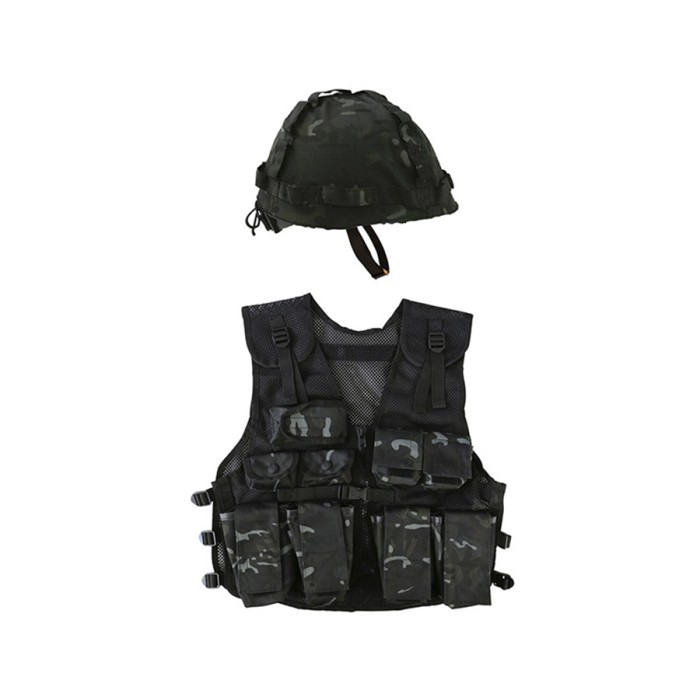 Kids Assault Vest & Helmet Set Multicam Black